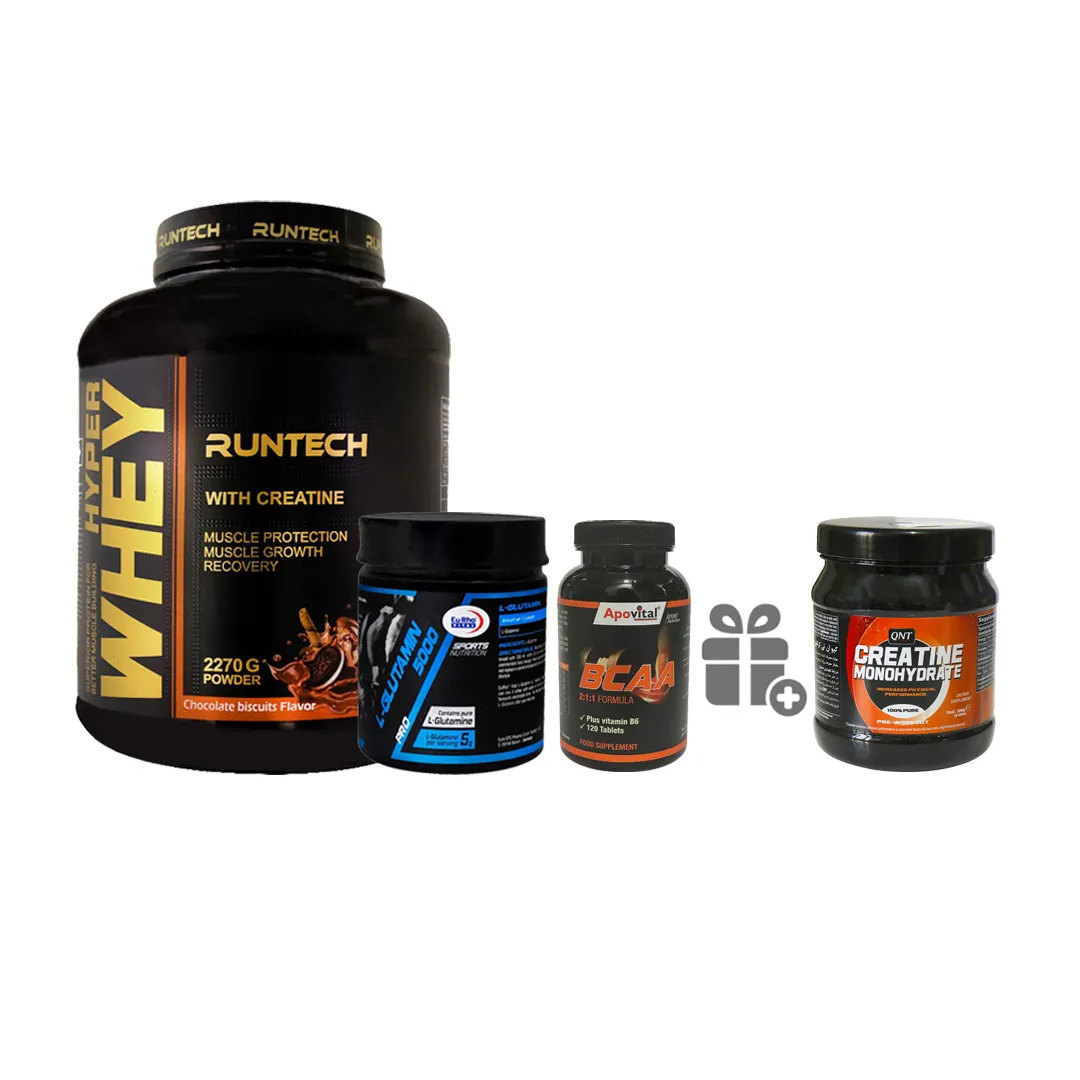پکیج وی گلد رانتک  + گلوتامین ژن استار + قرص BCAA آپوویتال+ هدیه کراتین مونوهیدرات کیو ان تی