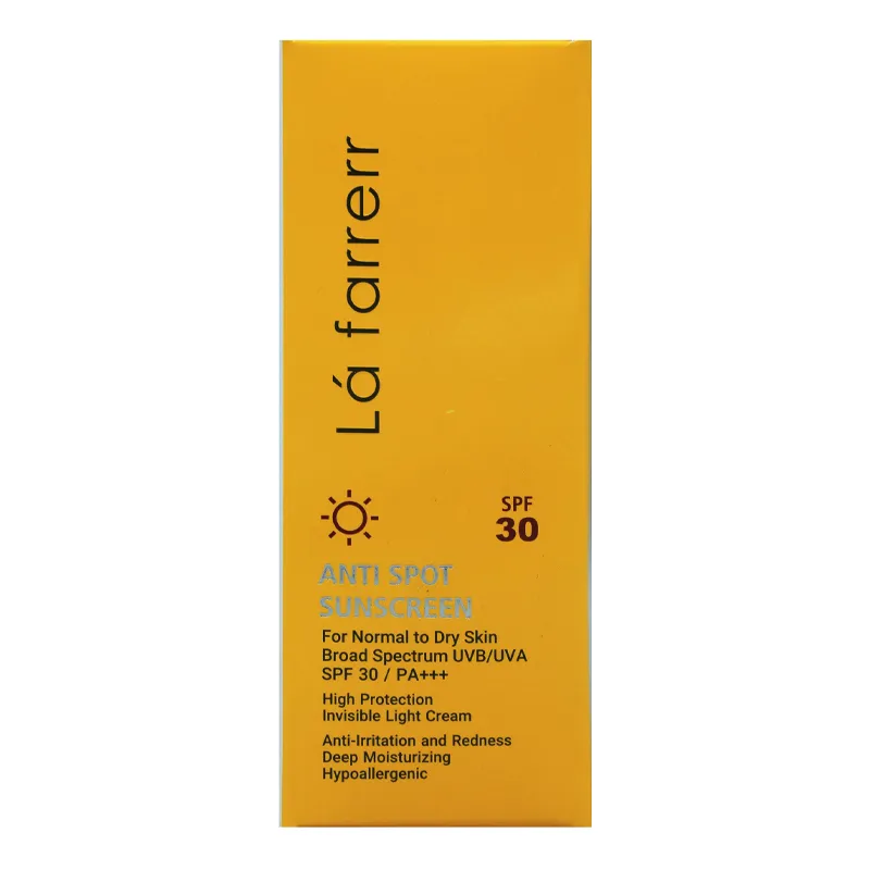 کرم ضد آفتاب و ضد لک بی رنگ لافارر مدل SPF30 مناسب پوست خشک