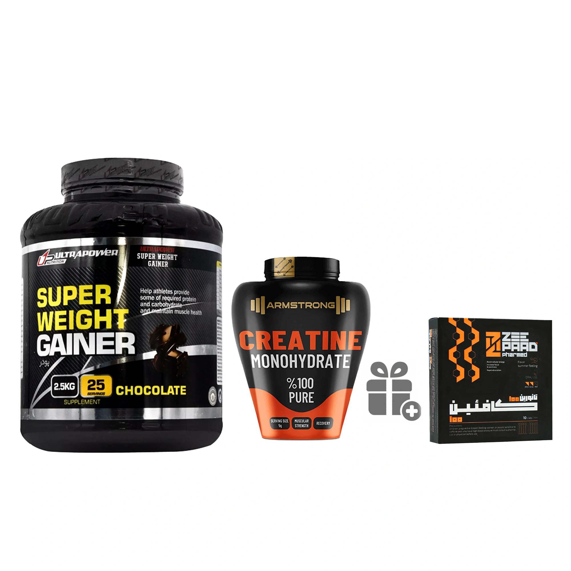 گینر پگاه 2.5 کیلویی + کراتین آرمسترانگ + هدیه کافئین تائورین زی پاد