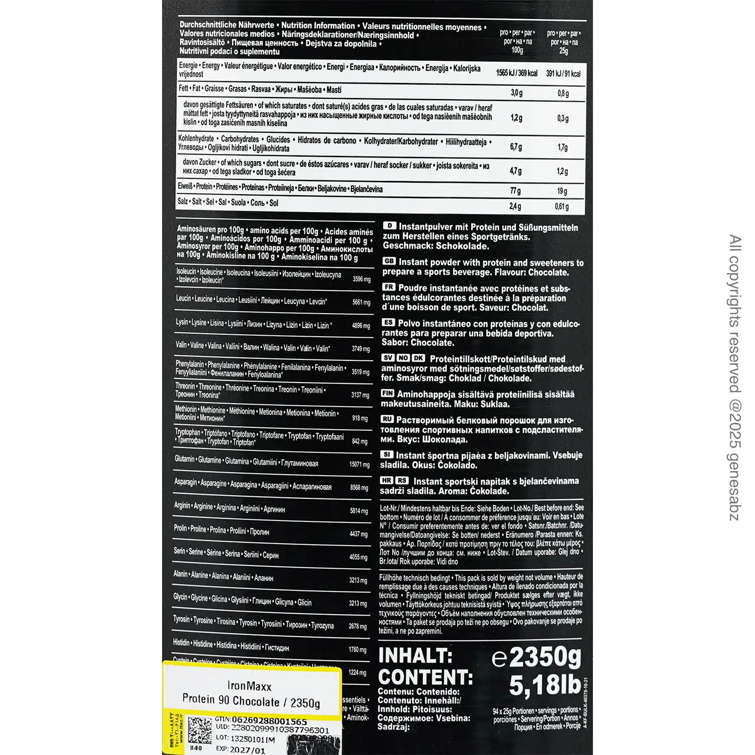 پودر پروتئین 90 آیرون مکس وزن 2350 گرم 0