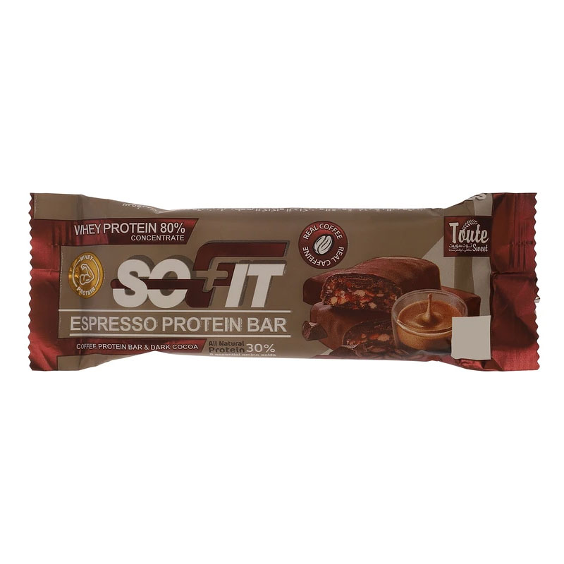 پروتئین بار اسپرسو با روکش شکلات تلخ سوفیت 45 گرم