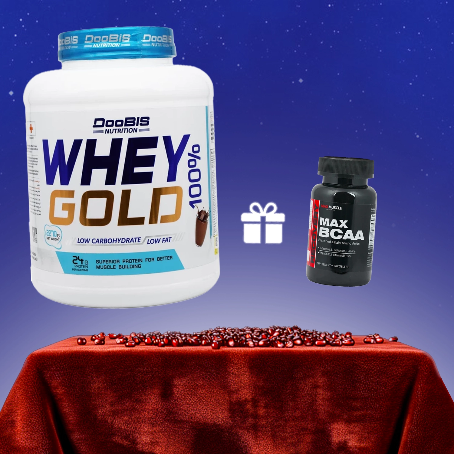 پودر پروتئین وی 100 درصد گلد دوبیس وزن 2270 گرم + هدیه: قرص بی سی ای ای مکس ماسل