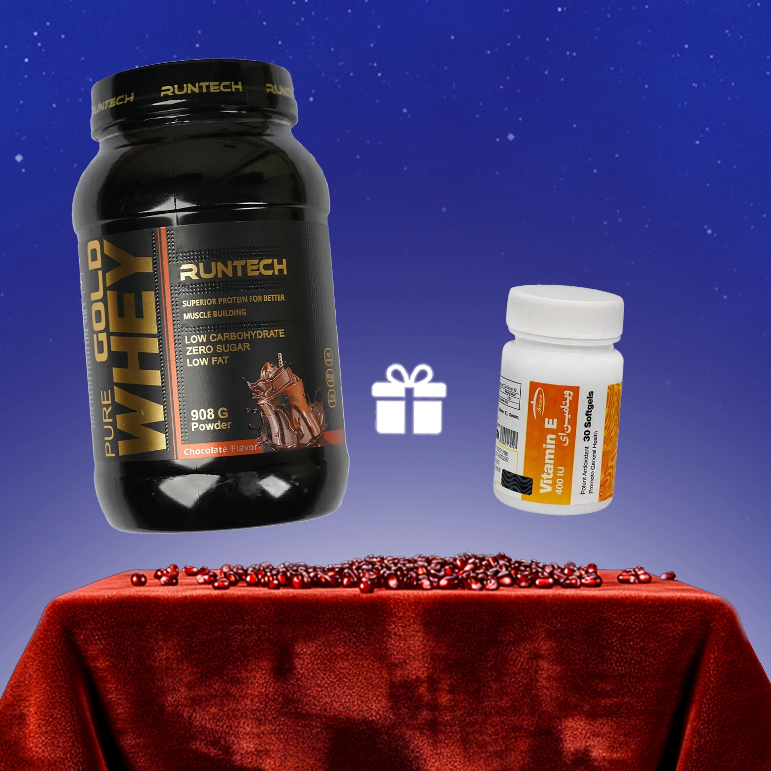 پودر پروتئین وی گلد رانتک شکلاتی  وزن 908 گرم + هدیه: کپسول نرم ویتامین 400 E واحد کارن