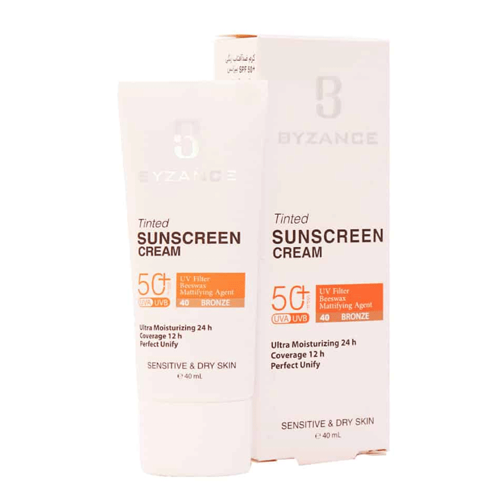 کرم ضد آفتاب رنگی بیزانس SPF50 مناسب پوست خشک حجم 40 میلی لیتر