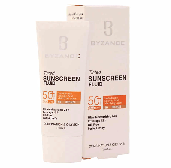 کرم ضد آفتاب رنگی بیزانس SPF50 مناسب پوست چرب حجم 40 میلی لیتر