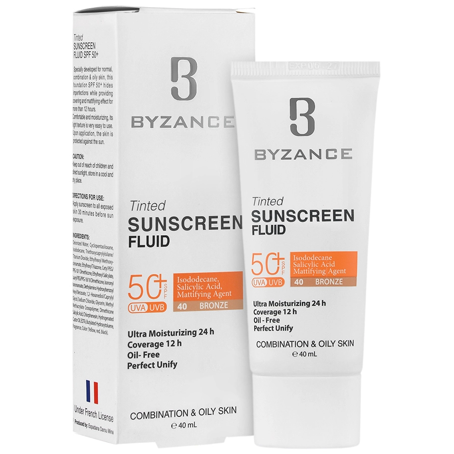 کرم ضد آفتاب رنگی بیزانس SPF50 مناسب پوست چرب حجم 40 میلی لیتر