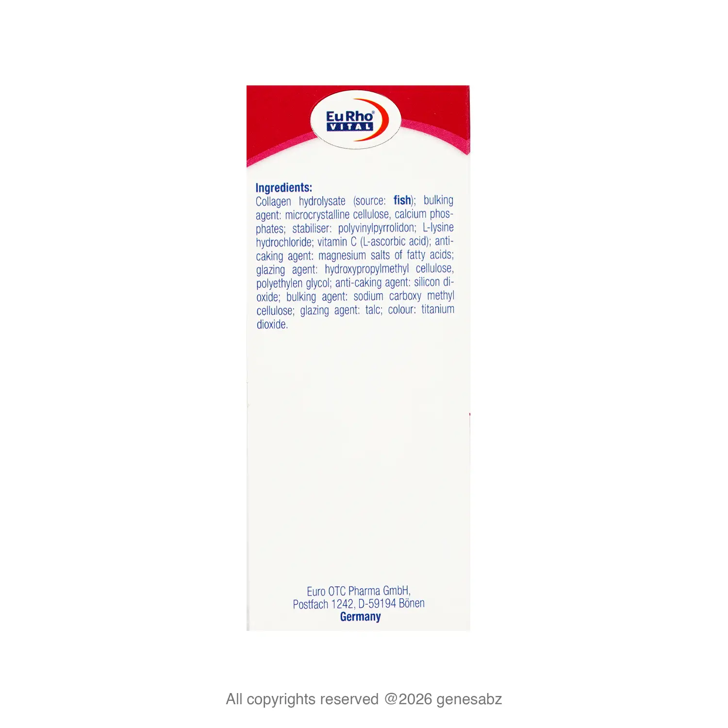 قرص کلاژن پلاس ال لیزین و ویتامین C یوروویتال بسته 60 عددی 2