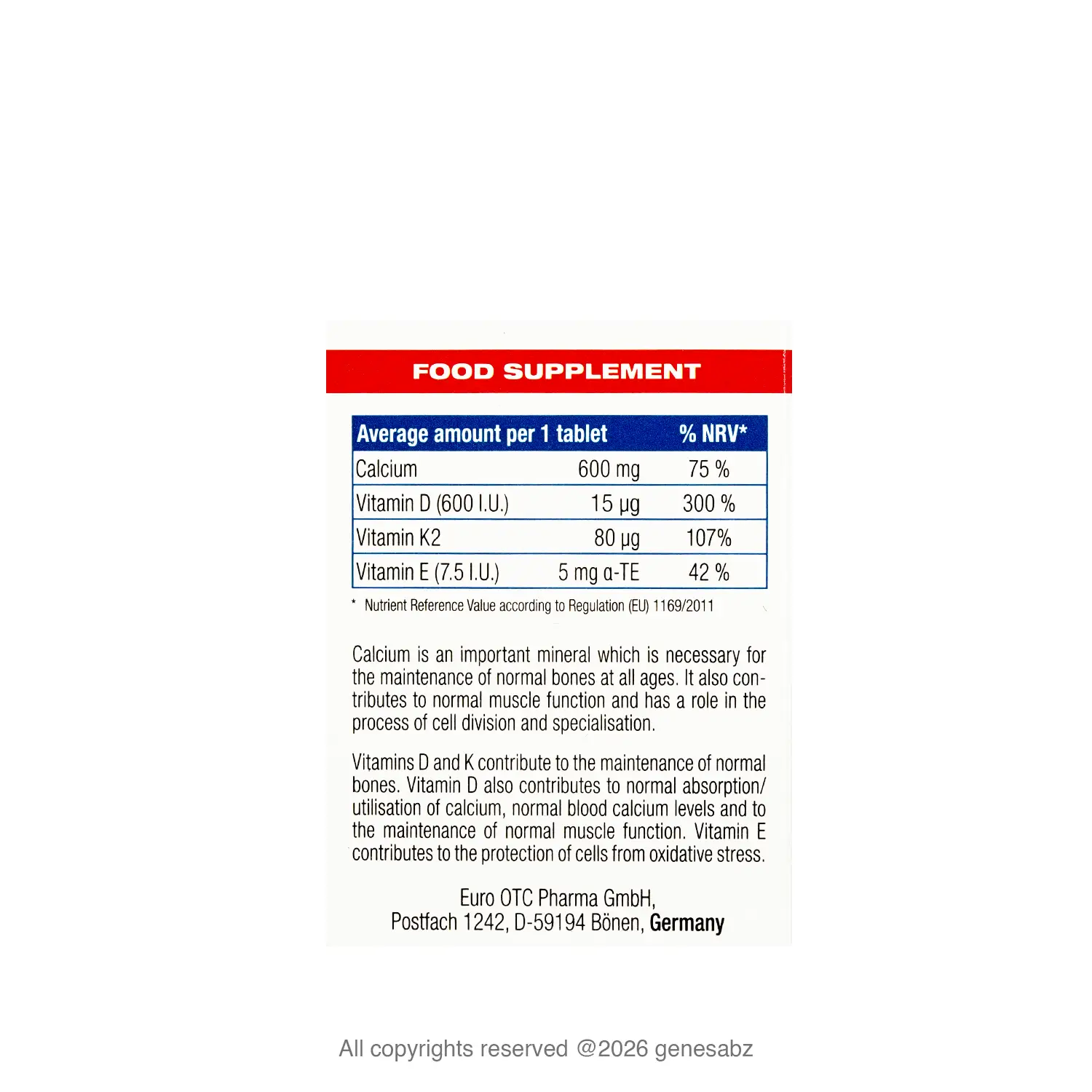 قرص کلسیم و ویتامین D3 یوروویتال بسته 50 عددی 2