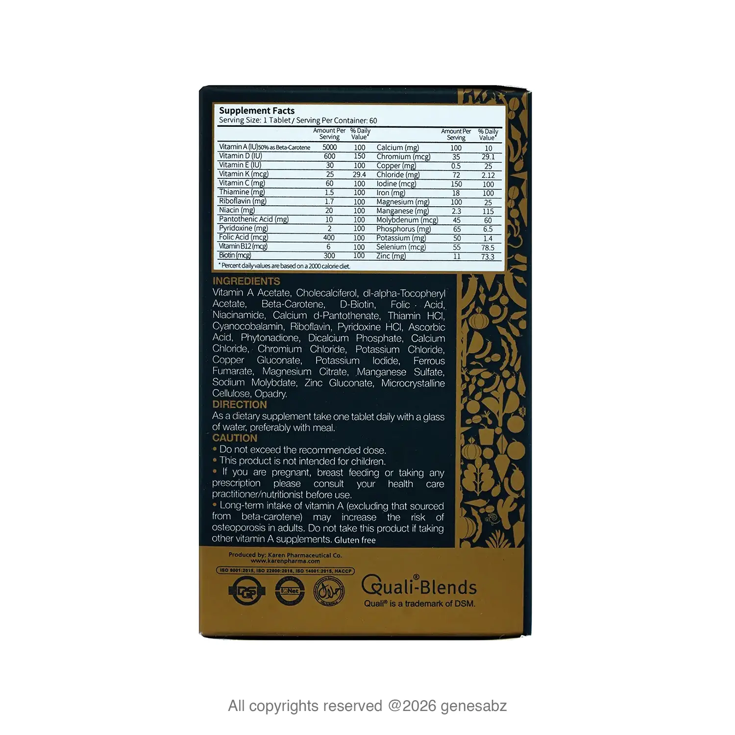 قرص مولتی ویتامین مینرال کارن بسته 60 عددی 1