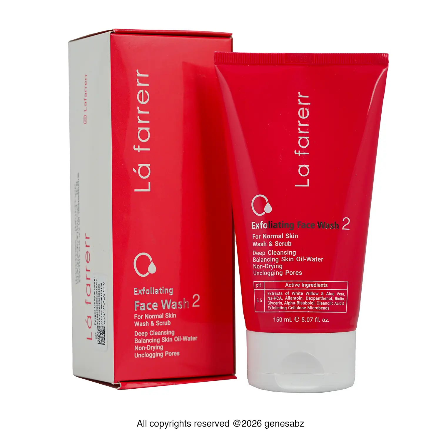 ژل شستشو و لایه بردار صورت لافارر مدل 02 مناسب پوست معمولی