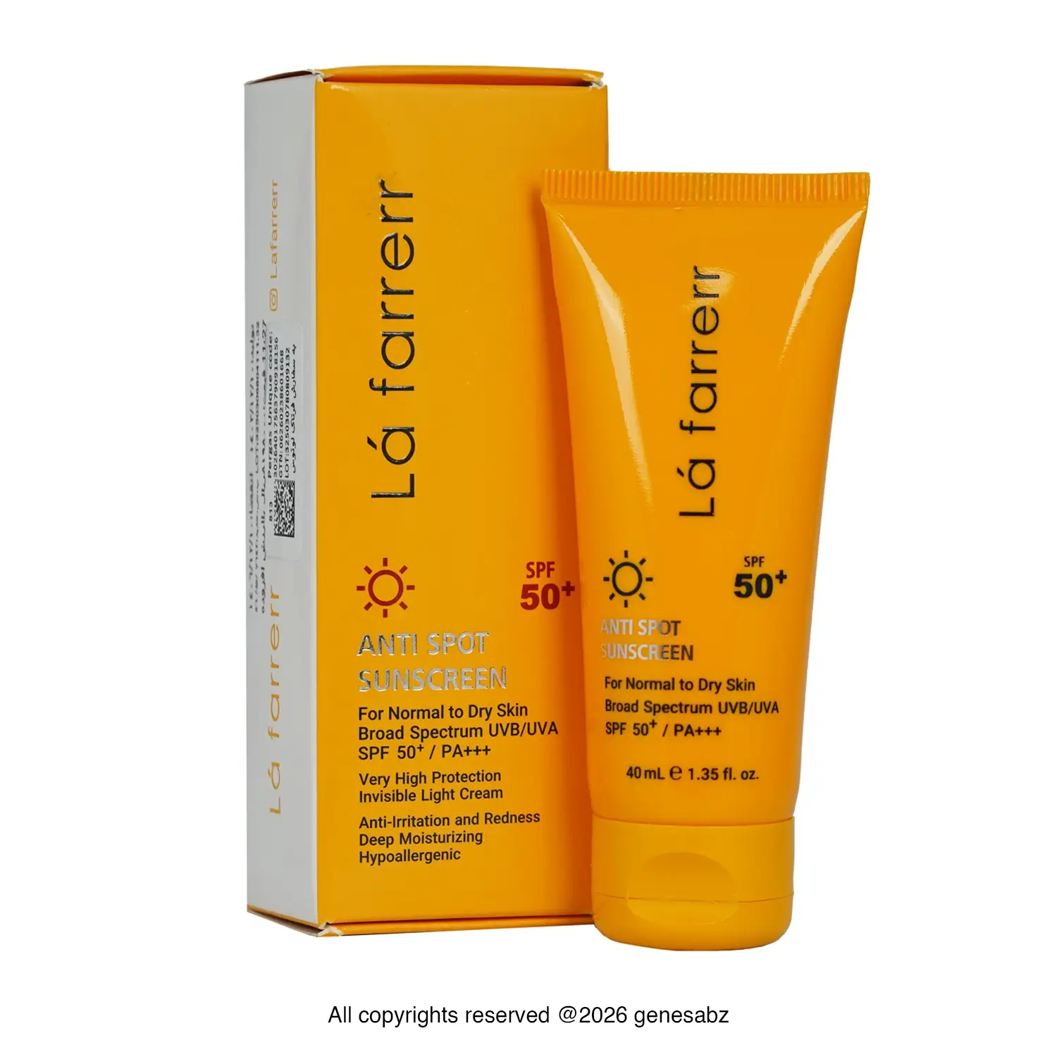 کرم ضد آفتاب و ضد لک بی رنگ لافارر مدل spf50 مناسب پوست خشک