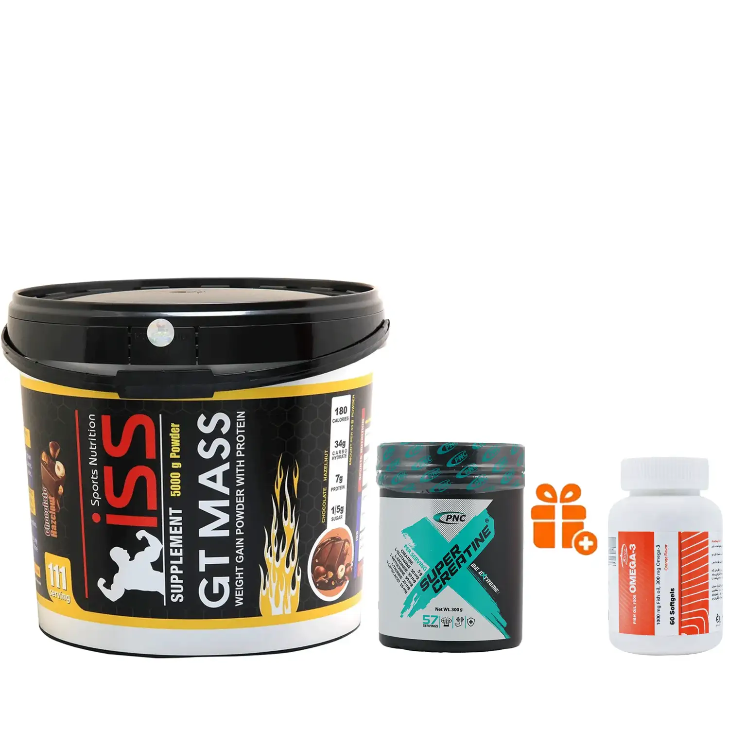 جی تی مس آی اس اس + پودر سوپر کراتین کارن وزن 300 گرم + هدیه: سافت ژل امگا 3 کارن بسته 60 عددی