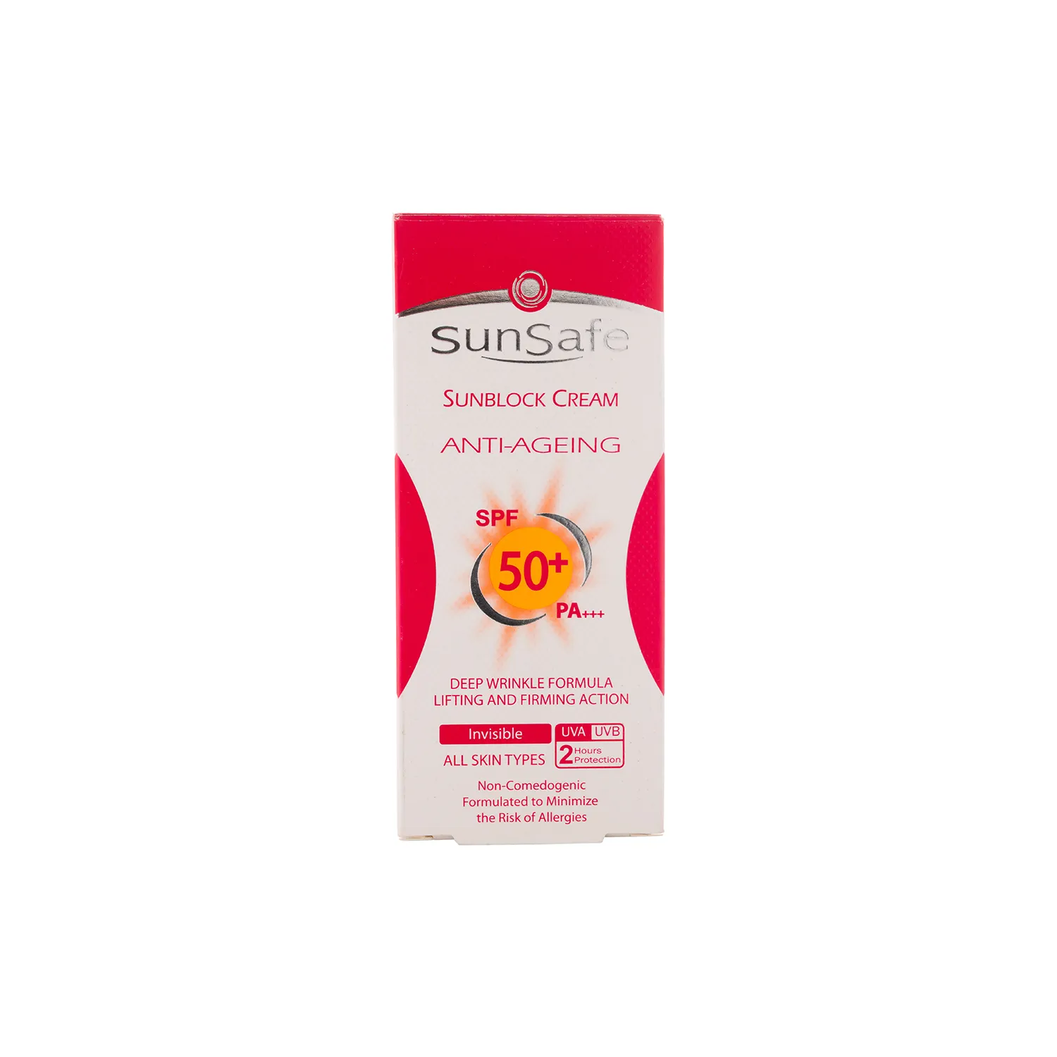 کرم ضد آفتاب و ضد چروک بی رنگ سان سیف با SPF50 مناسب انواع پوست حجم 50 میلی لیتر