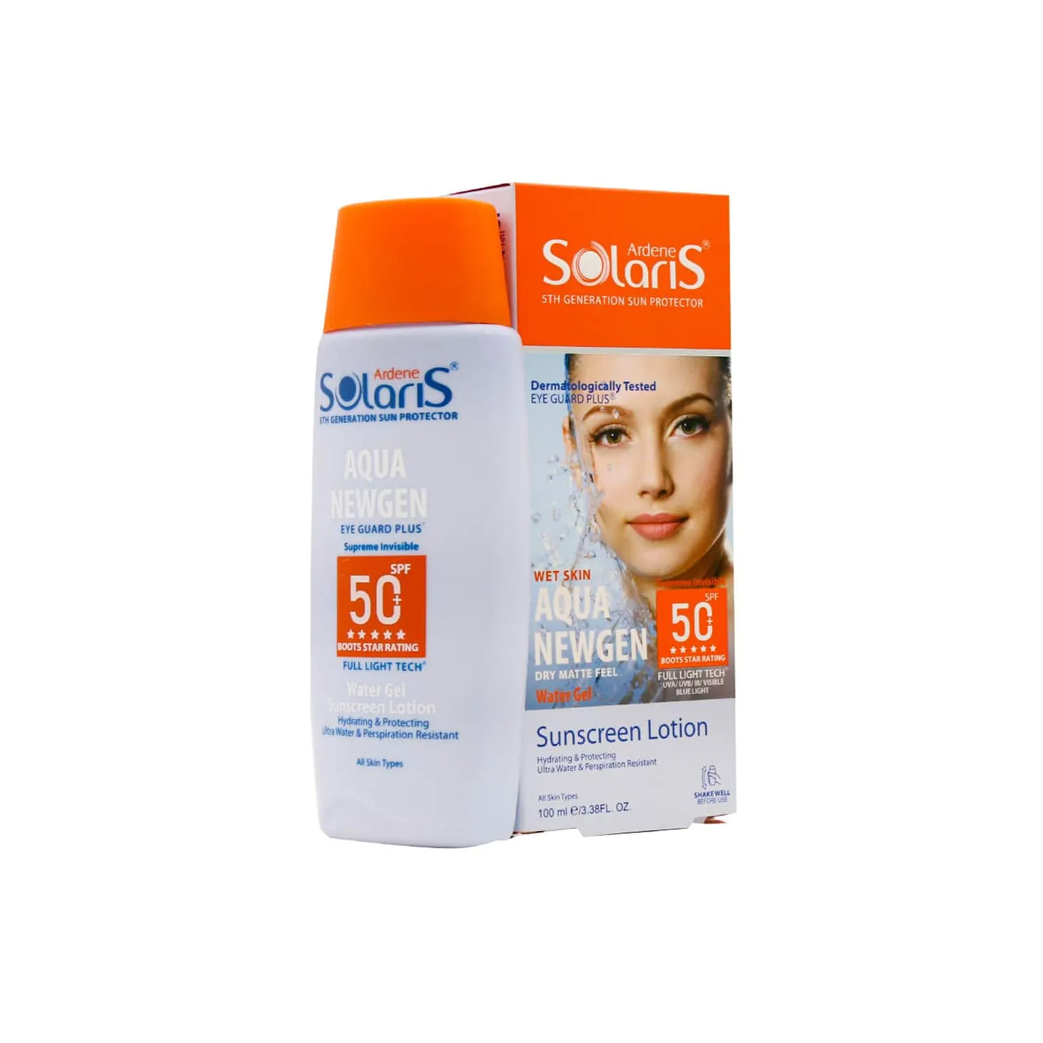 ضد آفتاب لوسیون آبی  آردن سولاریس SPF50 مدل آکوا نیوژن فاقد چربی