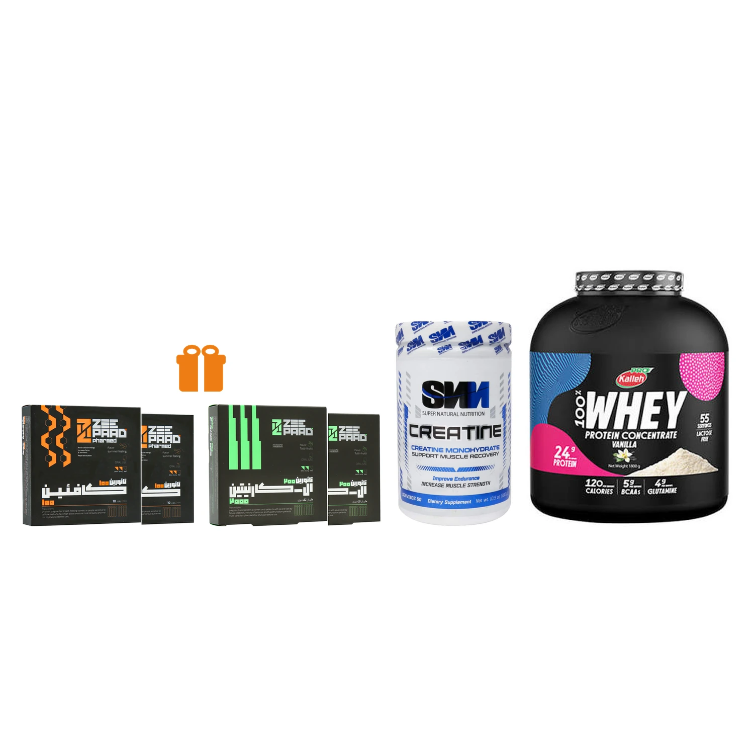 پکیج وی 1800 کاله + کراتین اس ان ان + هدیه : 2 بسته ال کارنتین زی پاد و 2 بسته کافئین زی پاد