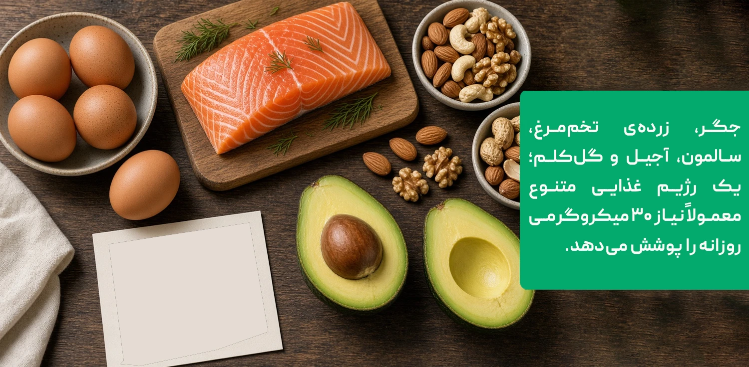 منابع غذایی بیوتین و نیاز روزانه&zwnj;ی بدن